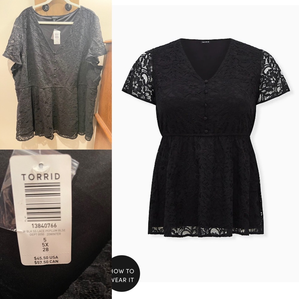 Torrid NWT black lace button down babydoll